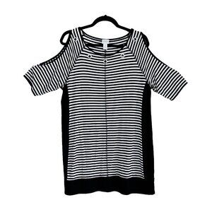 Weekends By Chico's Womens Cold Shoulder Top Size 1 White & Black Striped